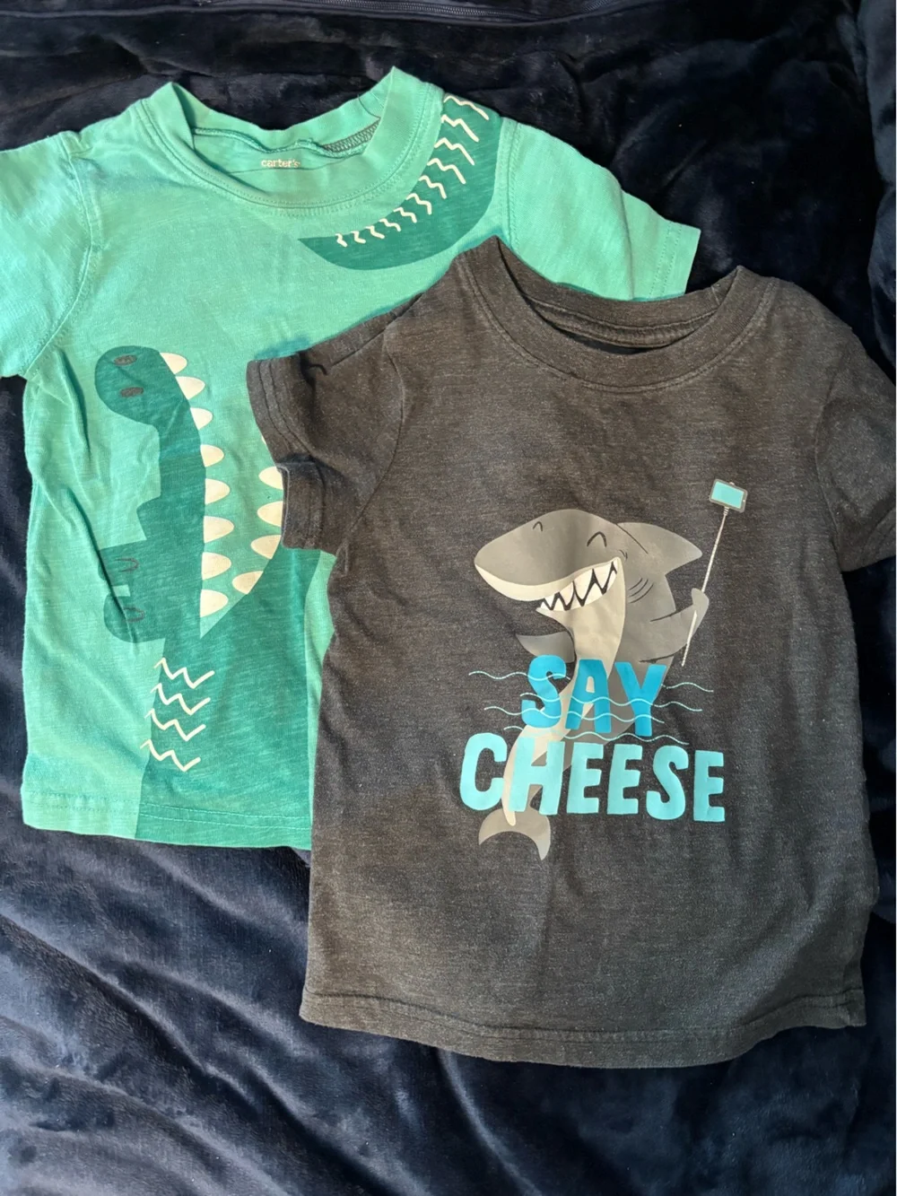 Carter's Teal Crocodile and Cat and Jack Say Cheese Shark Shirts 2T Boys TShirts